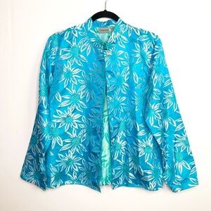 CHICOS Flower bed Chinoise floral silk kimono button-down jacket